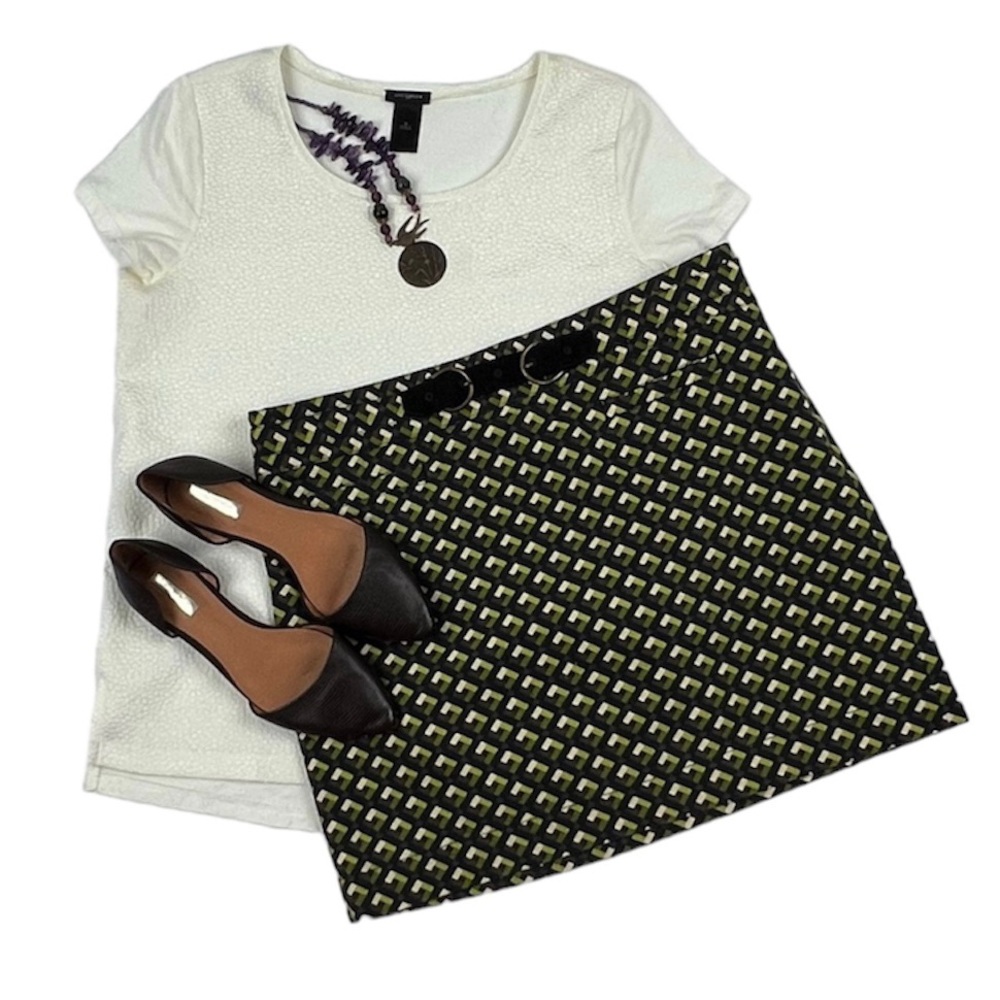 Ann Taylor Loft Womens 10 Green Checkered Pattern Faux Belt Skirt